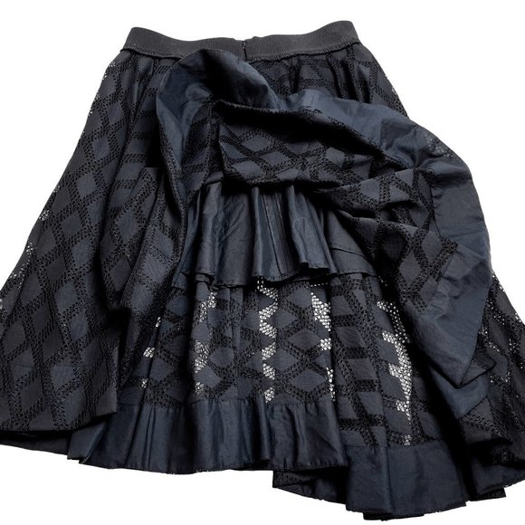 Sandro Paris Windowpane Smocked Midi Skirt Asymmetrical Lined Stretch Skirt - Picture 5 of 11